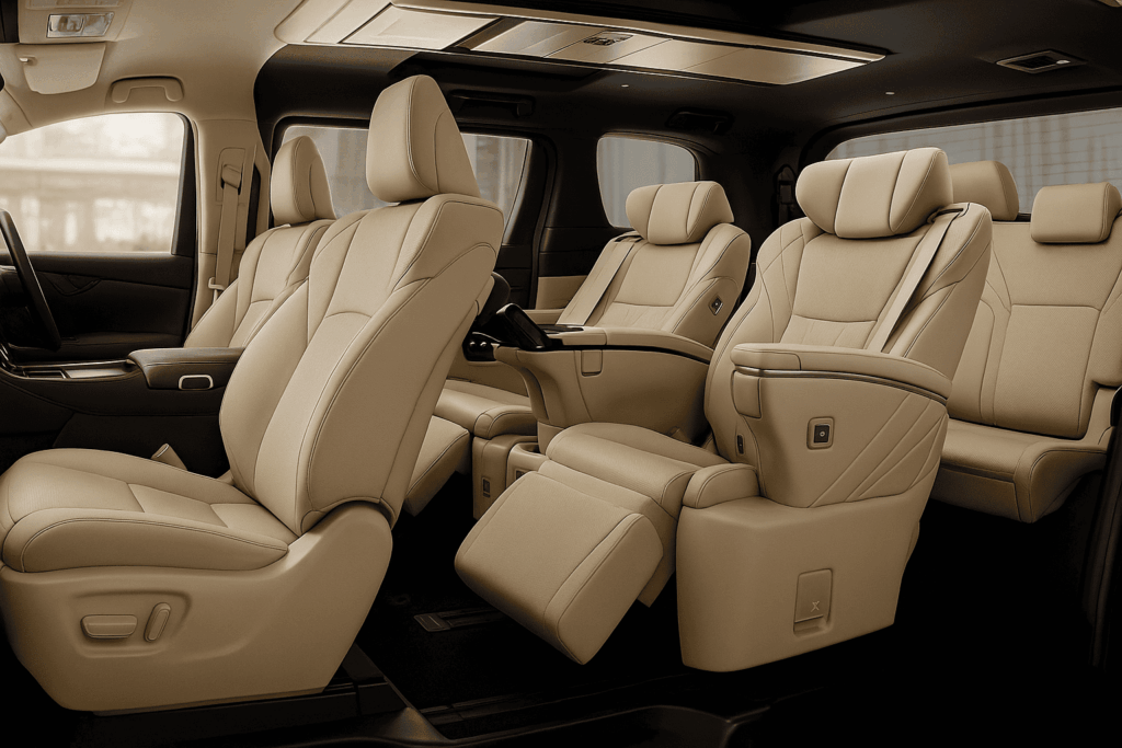 Perbandingan desain dan suasana kabin: Sewa Alphard di Bali interior Beige vs Hitam