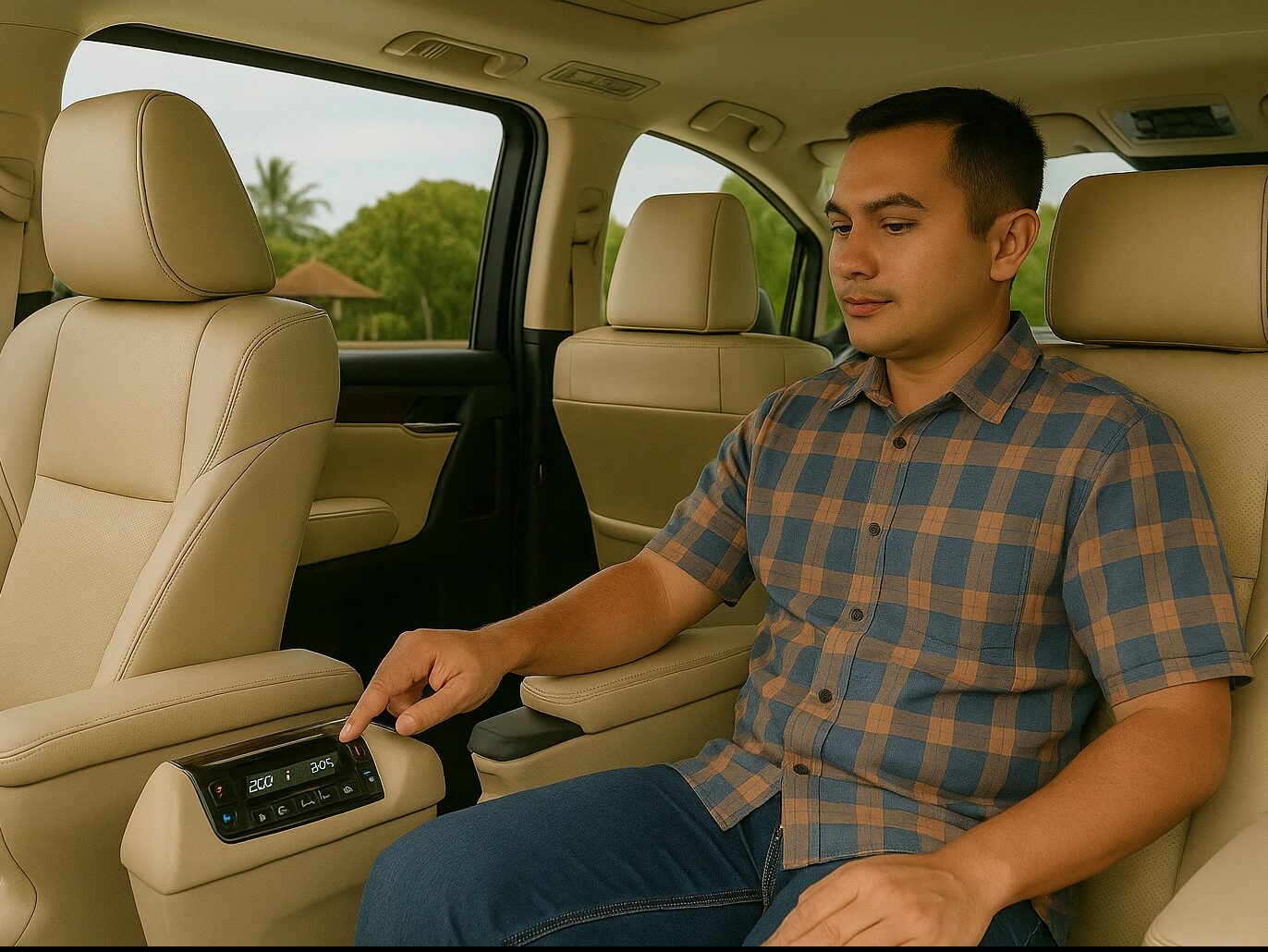 Interior Mobil Mewah Toyota Alphard dengan Sistem AC Multi-Zone, Ideal untuk Sewa Mobil Alphard di Bali AC.