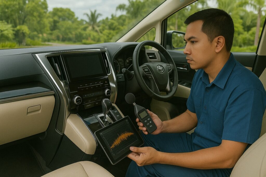 Interior mewah Alphard dengan sistem speaker premium – Cek sebelum Sewa Mobil Alphard di Bali audio
