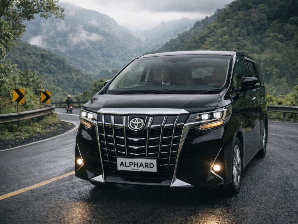 Layanan Sewa Alphard di Bali Rem yang mengutamakan keamanan sistem pengereman untuk perjalanan di jalanan pegunungan Bali.