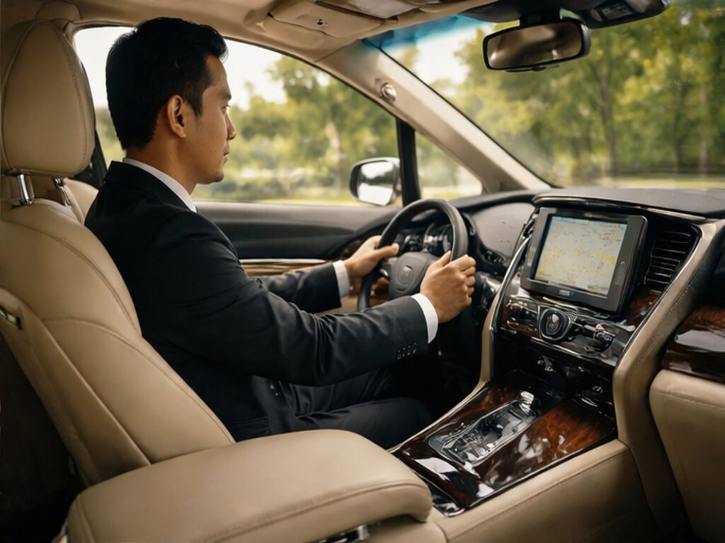 Interior kabin Toyota Alphard yang senyap dan mewah untuk layanan Sewa Alphard Murah di Bali Digital Detox.